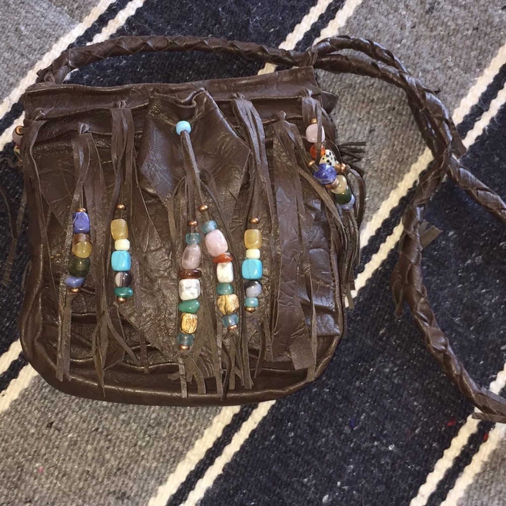 Genuine leather handmade beaded southwestern purse